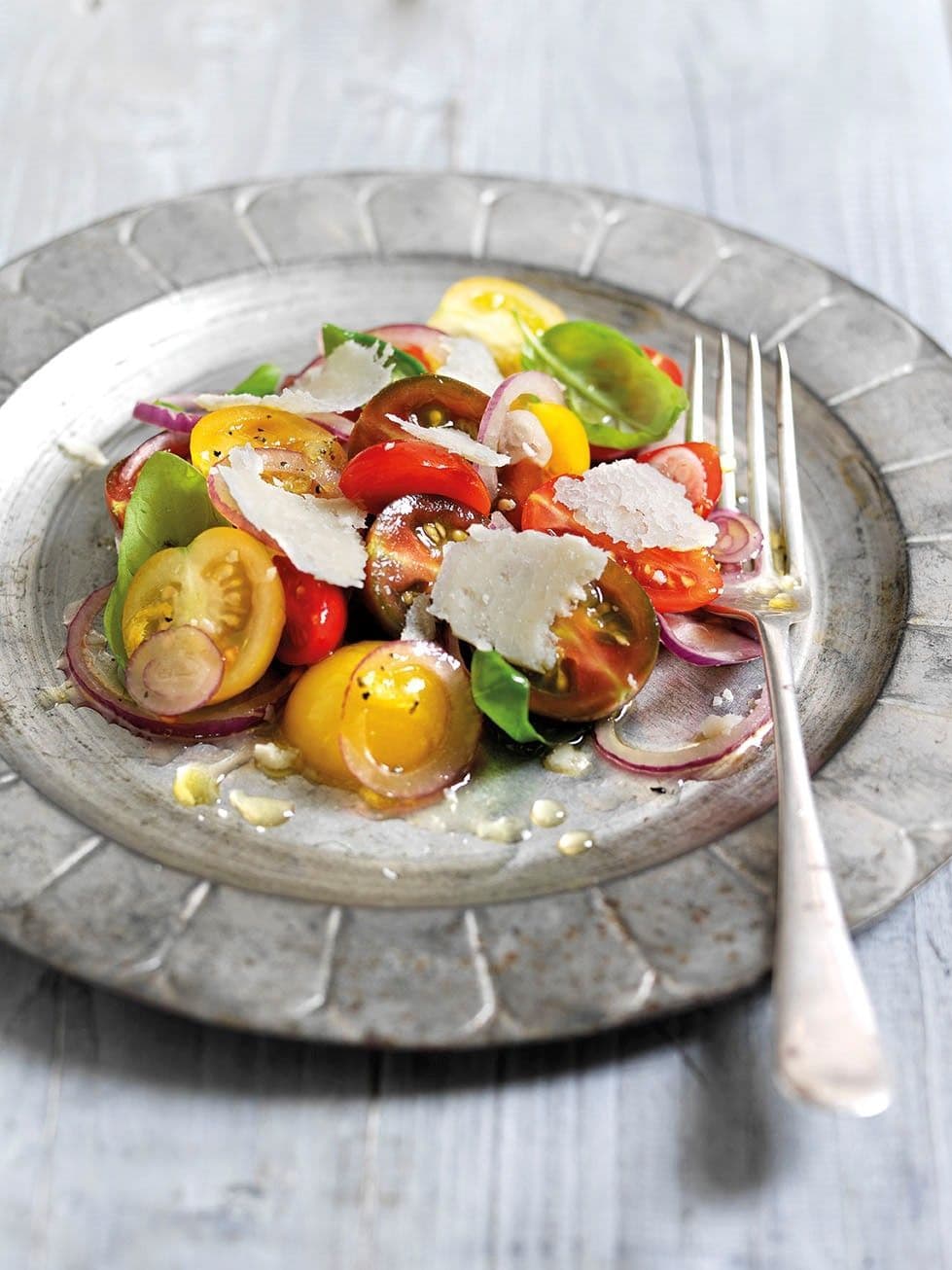 Parmigiano Reggiano, tomato and basil salad with lemon vinaigrette