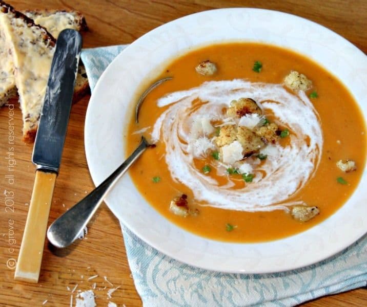 Soup with Parmigiano Reggiano, easy roasted sweet potatoes and cauliflower - South Africa