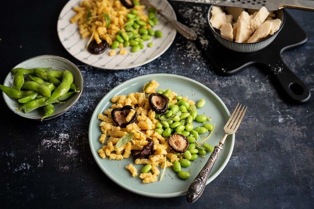 Passatelli with edamame and shiitake