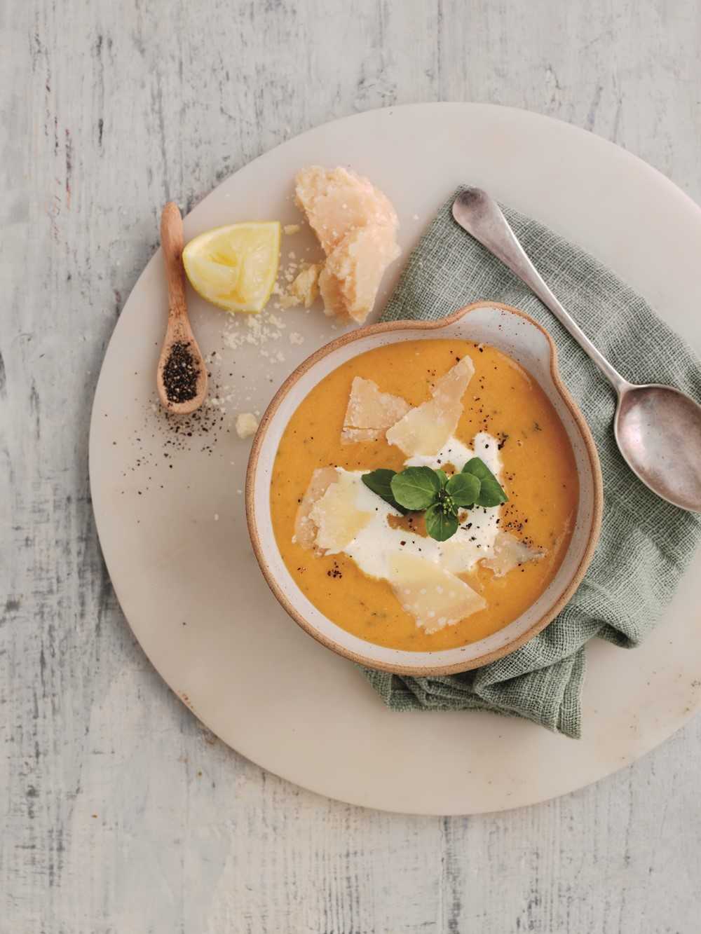 Bread & garlic soup with Parmigiano Reggiano and watercress